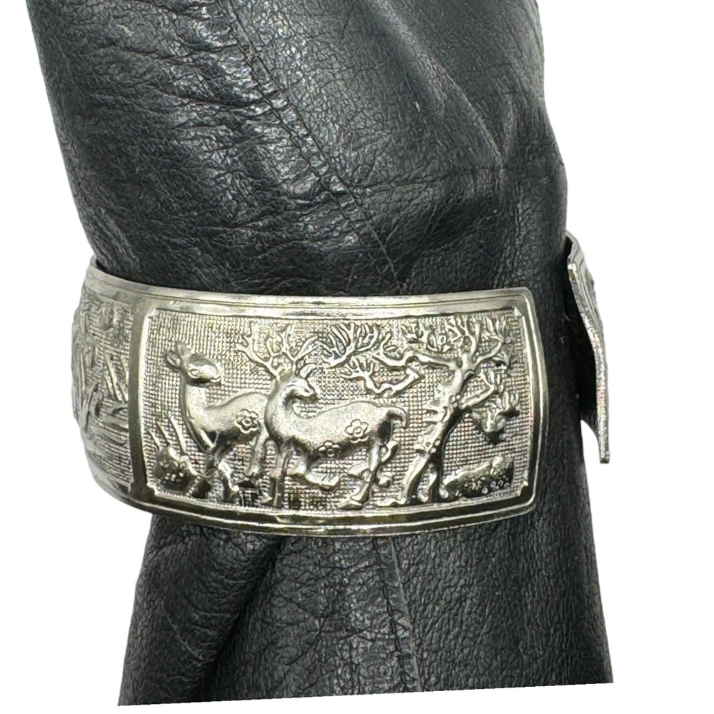 Tibetan Silver Bangle Cuff Bracelet with Peacocks, Love Birds and Deer Scenes - Picture 8 of 12